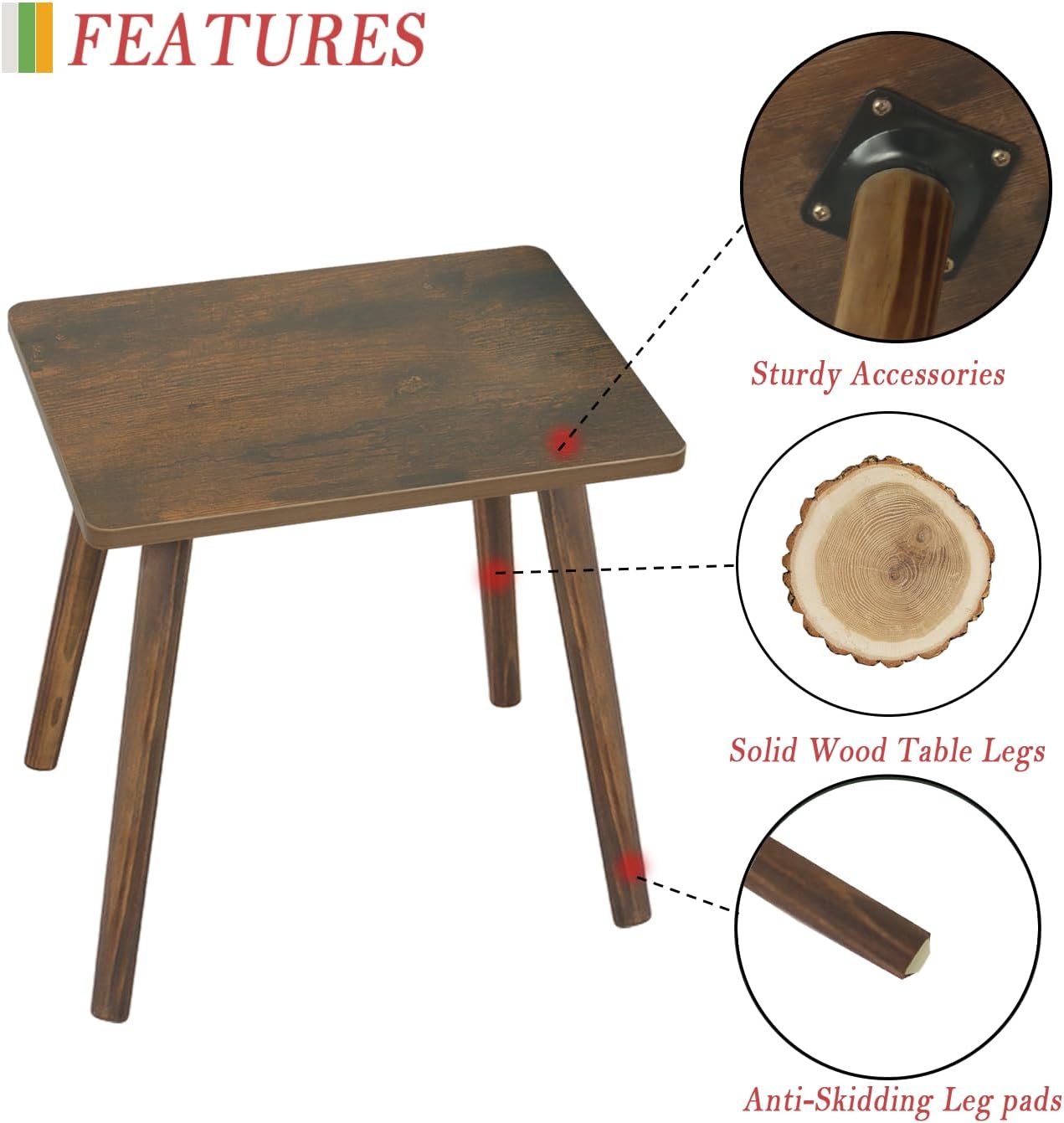 AWASEN Side Table, Small Wood End Table Living Room, Mini Bed Side Table Modern Accent Nightstand with Solid Wood for Bedroom Office Small Spaces, Rustic Brown