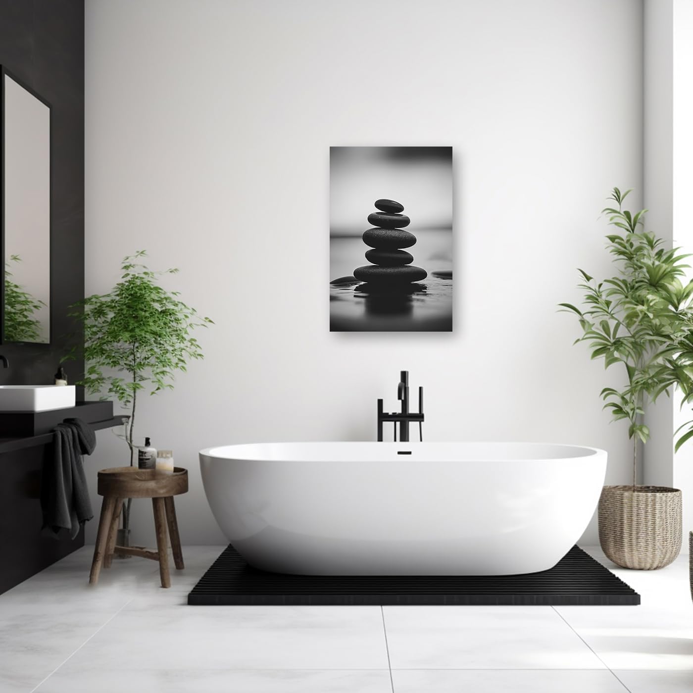 DOARTDO Zen Canvas Wall Art Black and White Zen Stone Picture Print Meditation Relax Spirit Spa Room Bathroom Decor Frame (20.00" x 30.00", Zen Stone - 3)