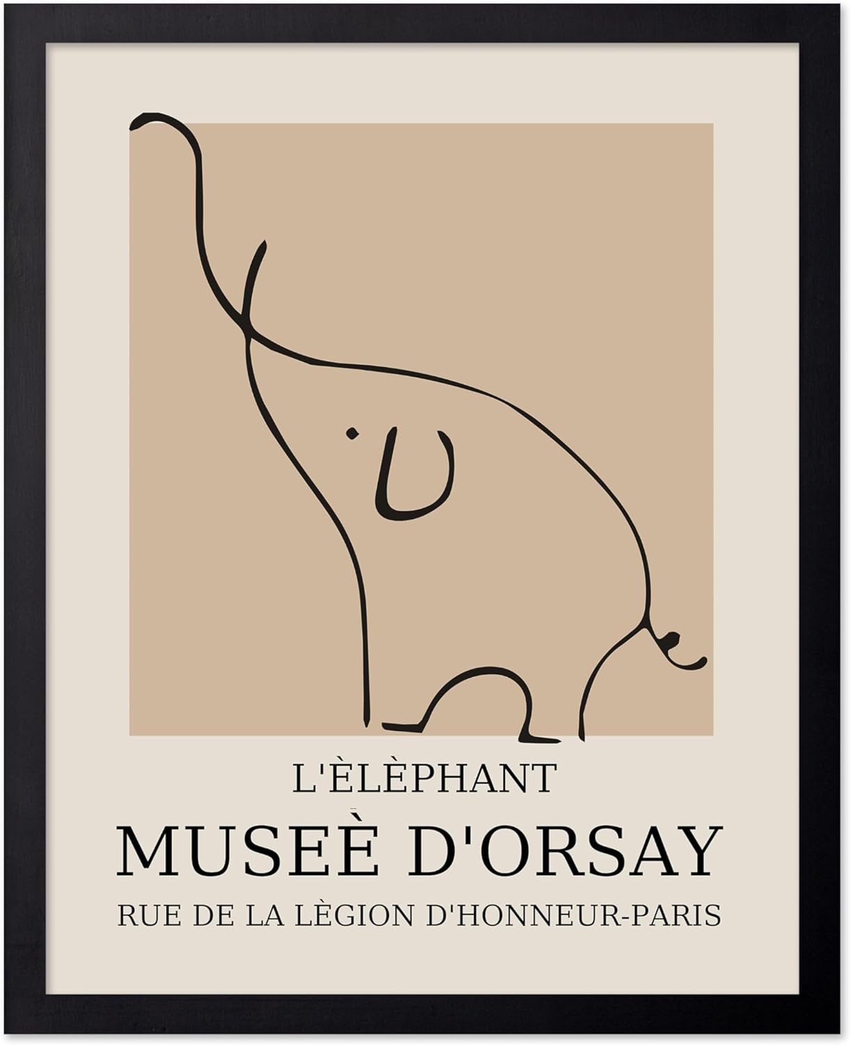 Poster Master Vintage Poster - Retro Minimalist Print - Gift for Artist, Housewarming - Elephant, Line Drawing, Sketch, Abstract - Wall Decor for Living Room, Bedroom, 8x10 Black Framed