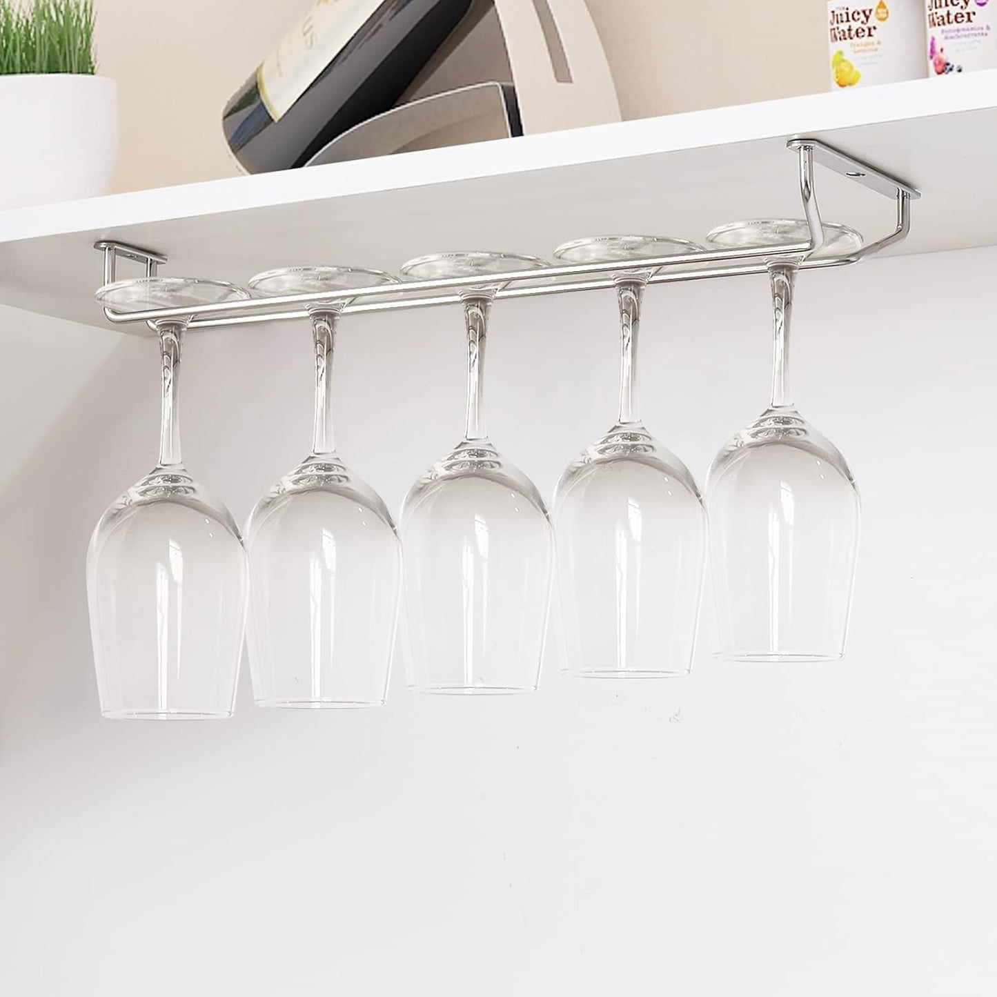 Soro Essentials- 24" Hanging Stemware Rack Chrome Plated Set of 2- Wine Glass Hangers Under Shelf Cabinet Wire Holder Storage for Kitchen Bar or Home