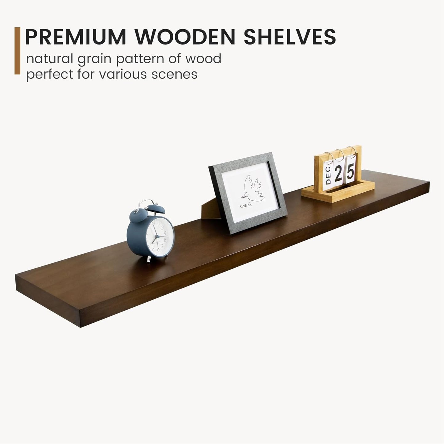 48 Inch Fireplace Mantel - 8 Inch Deep Rustic Premium Solid Pine Wood Floating Shelf - Farmhouse Wall Mounted Display Shelf - Heavy-Duty Metal Bracket - 48"W x 8"D - Set of 1 - American Walnut Color