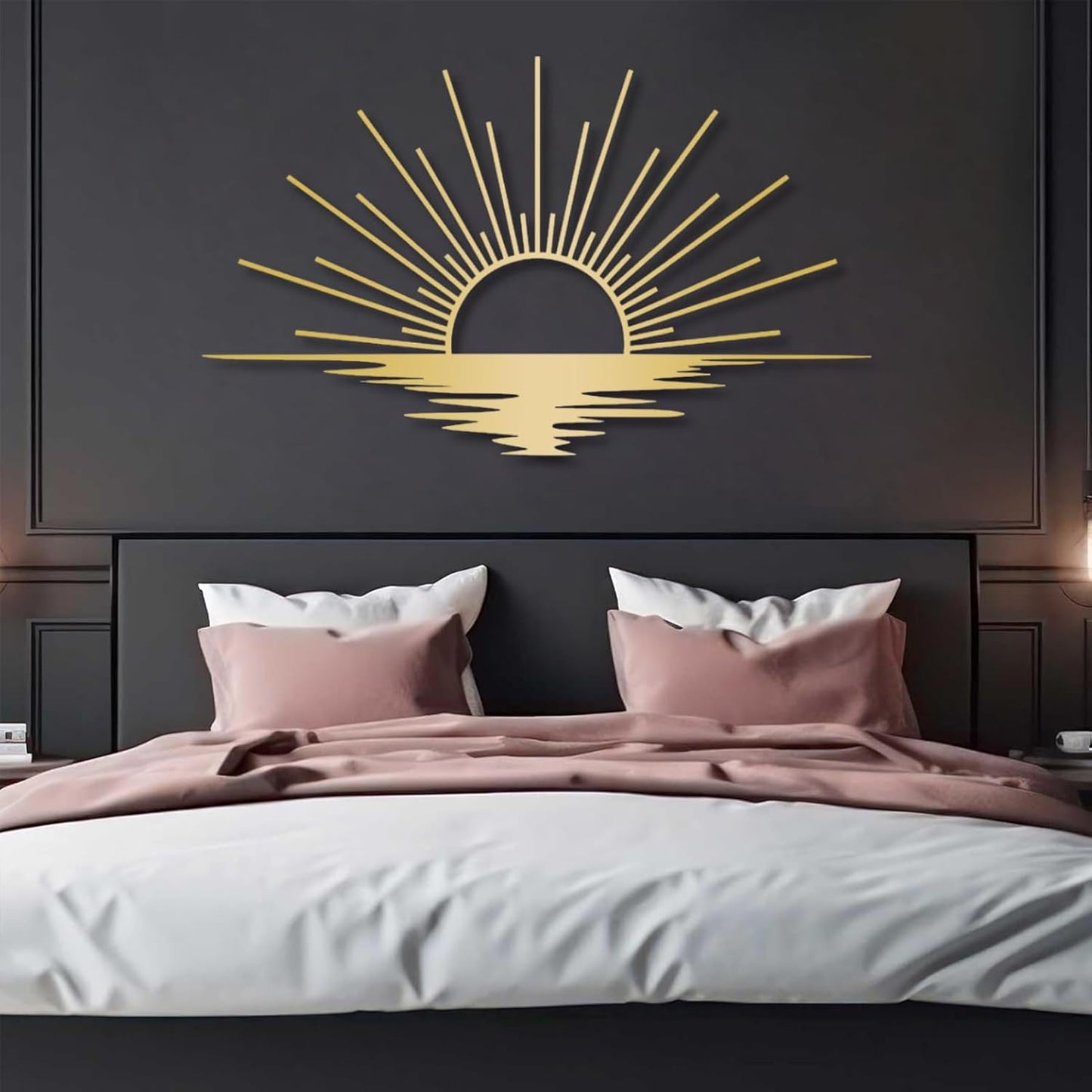 Sunrise Metal Wall Art, Metal Sun Wall Decor, Metal Sun Outdoor Decor, Large Metal Sun Wall Art, Sun Wall Art, Boho Sun Wall Art, Sunshine Metal Sign, Living Room Bedroom Wall Hangings (Gold, 47"x 27"| 120x71cm)