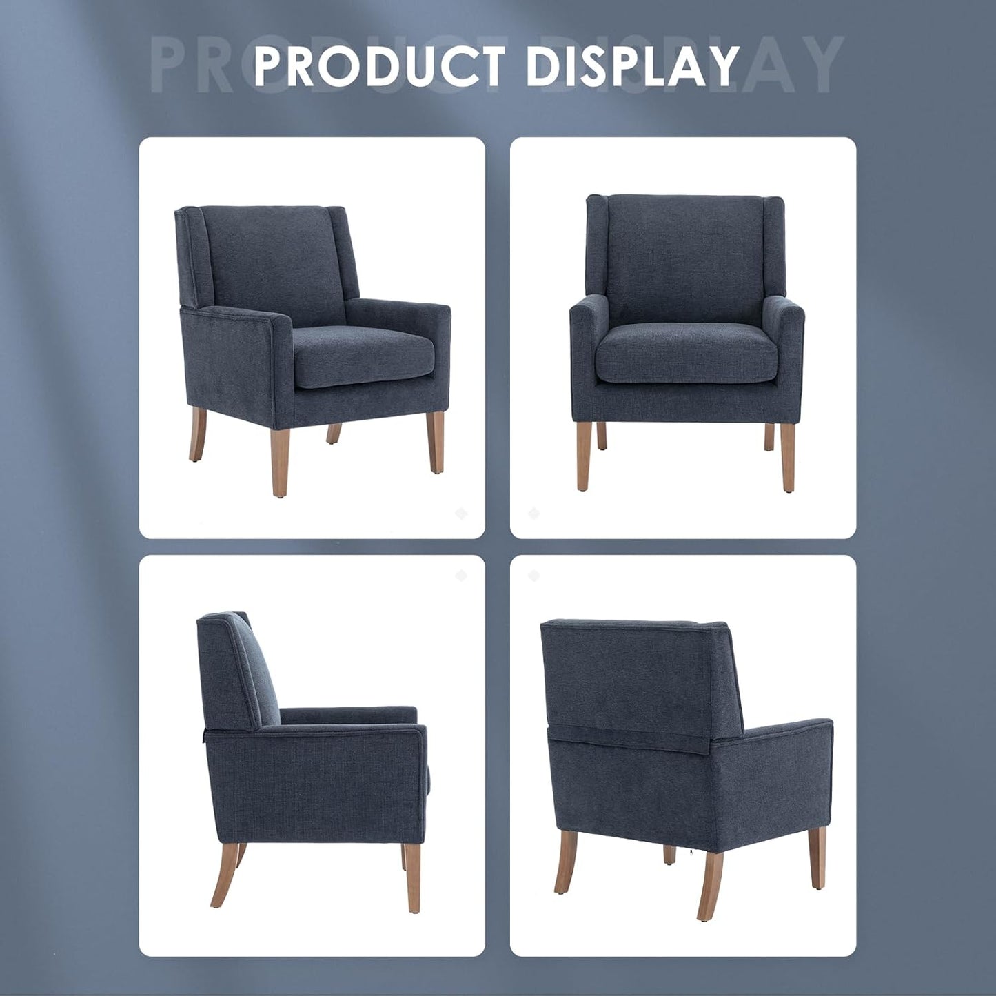 COLAMY Modern Wingback Living Room Chair Set of 2, Upholstered Fabric Accent Armchair, Single Sofa Chair with Lounge Seat and Wood Legs for Bedroom/Office/Reading Spaces, Blue
