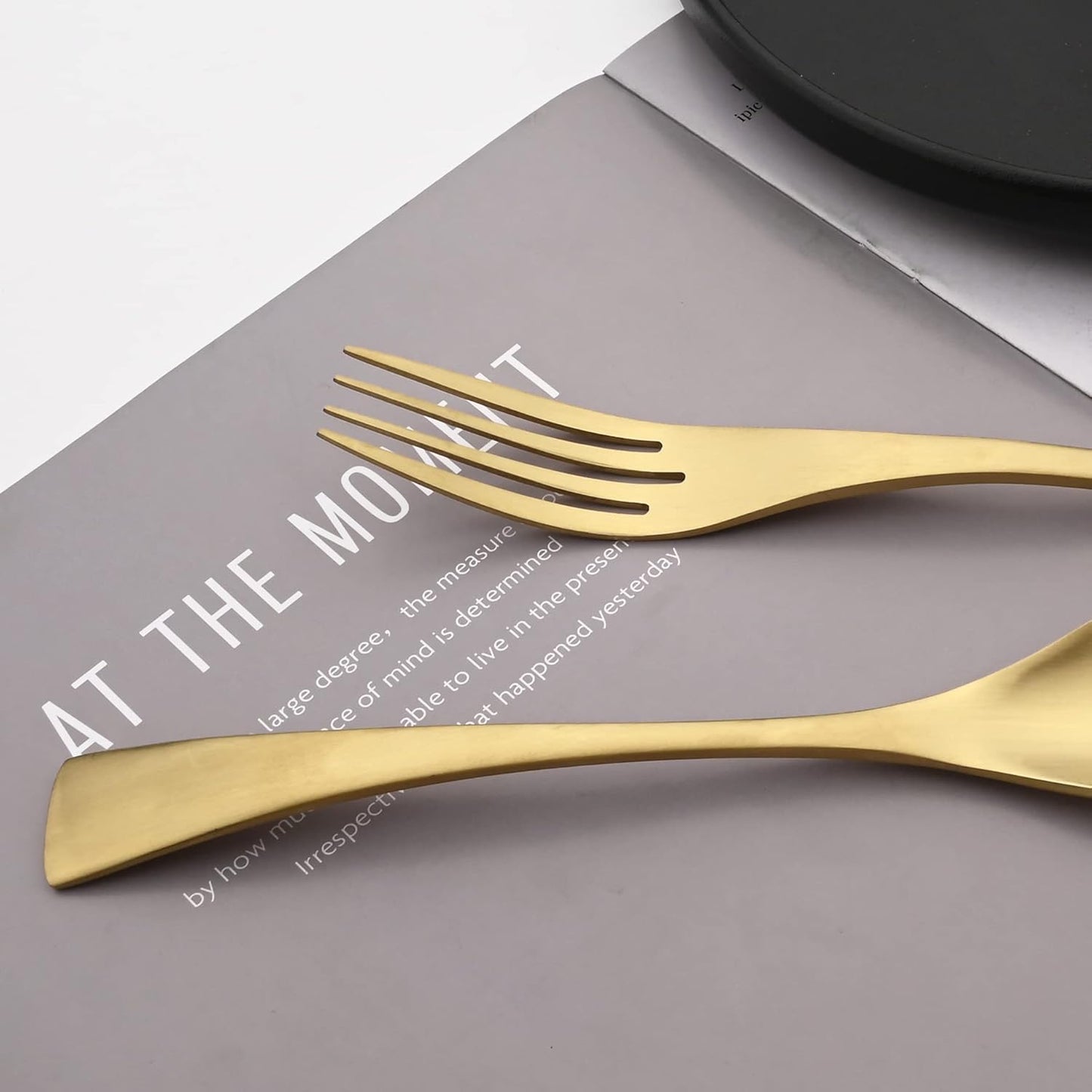 Luxury 18/10 Stainless Steel Matte Champagne gold Cutlery Flatware Set - Utensil Set Steak Spoons and Forks Knife Silverware Set,Service for 4 (24-Piece)