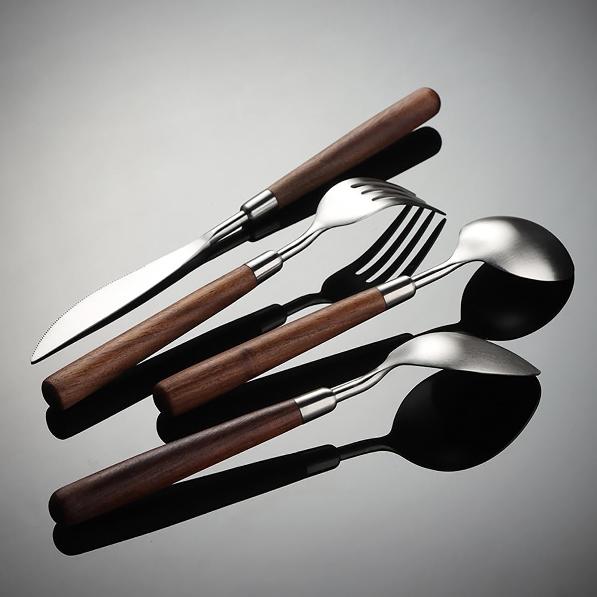 Wood Silverware Set for 6 GULSARAYI Cutlery Set 18/8 Stainless Steel Flatware Set with Walnut Handle 24 Piece Wooden Flatware Set Utensils Set for Home Kitchen Restaurant Forks Spoons And Knives Set