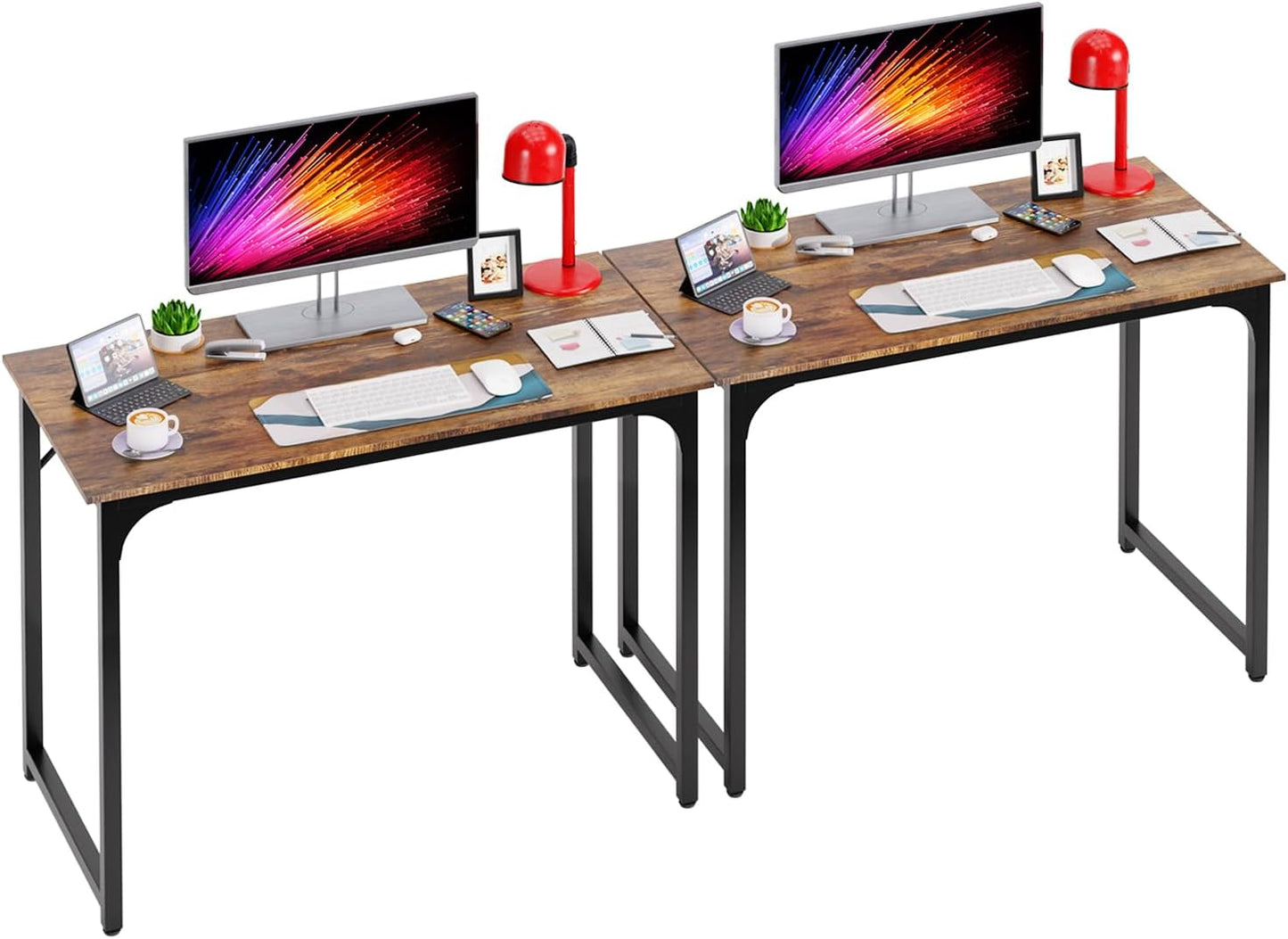 PayLessHere | 39 Inch Computer Desk | Brown | Office Desk with Metal Frame, Adjustable Feet | Water-Resistant, Scratchproof Surface | Sturdy Writing Table for Home Office or Study | Pack of 2