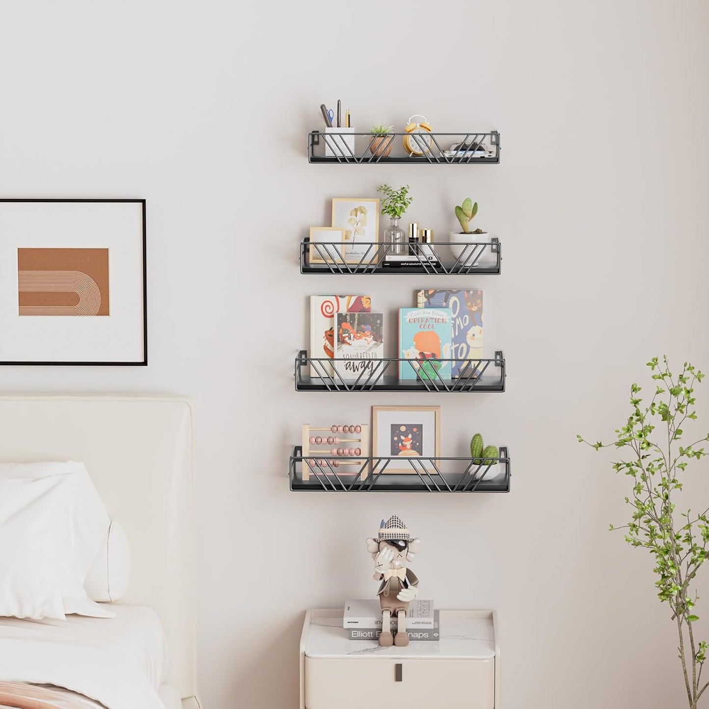 Floating Shelves for Wall Set of 4, Different Sizes Mounted Wood Floating Shelf, Wall Shelves for Living Room,Bedroom, Bathroom, Kitchen, Farmhouse Decor, Office