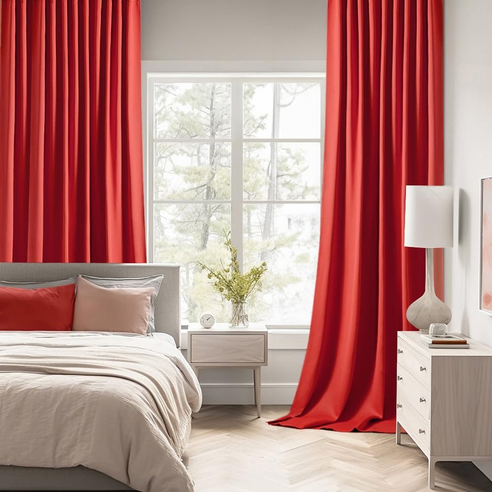 MIULEE Red Back Tab Blackout Curtains 120 Inch Long 2 Panels Set for Living Room Bedroom, Rod Pocket/Pinch Pleat Extra Long Thermal Insulated Room Darkening Pleated Light Blocking 10FT Drape