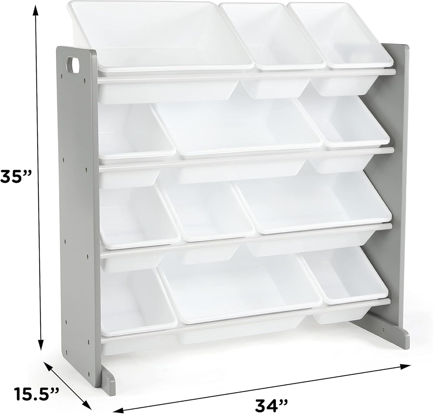 Humble Crew Kids Toy Storage Organizer with 12 Plastic Bins, Grey/White – Removable Bins for Playroom, Bedroom, Toddler Furniture for Boys and Girls Ages