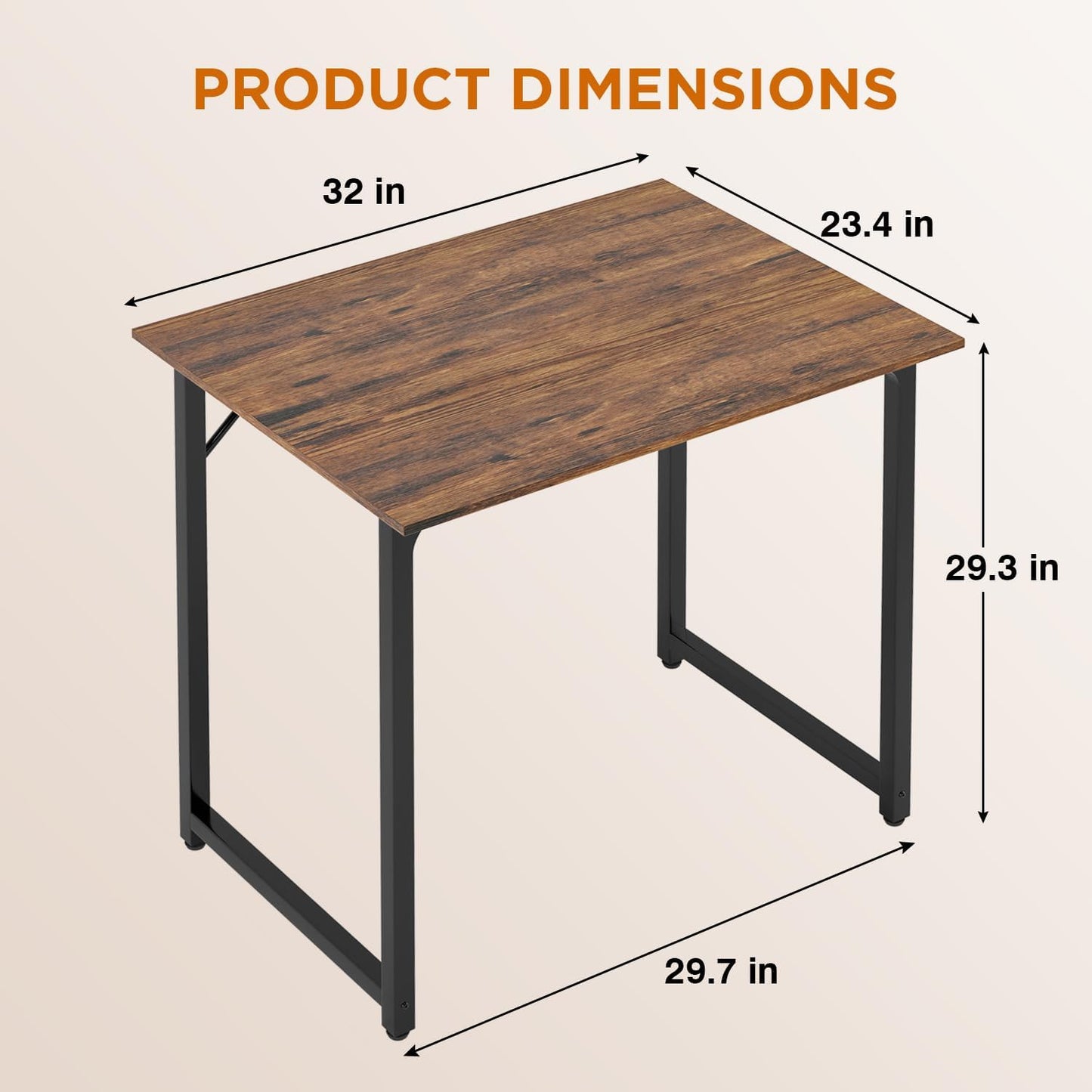 PayLessHere | 32 Inch Computer Desk | Brown | Office Desk with Metal Frame, Adjustable Feet | Water-Resistant, Scratchproof Surface | Sturdy Writing Table for Home Office or Study | Pack of 1