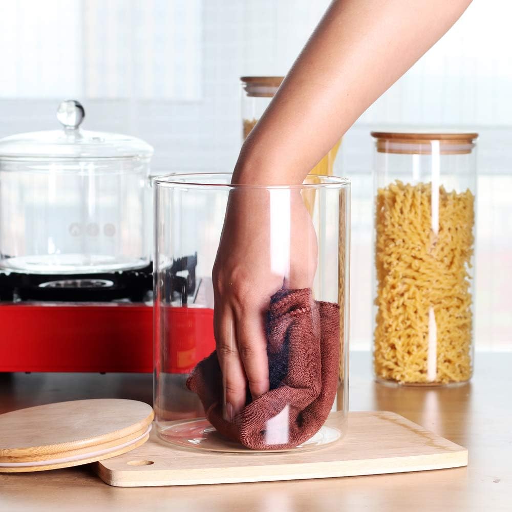 Large Glass Food Storage Container, 100 FL OZ (3000ml) Glass Food Canister with Airtight Bamboo Lids for Your Pantry, BPA-Free Cereal Dispenser Jars for Spaghetti Pasta, Powder, Tea, Coffee