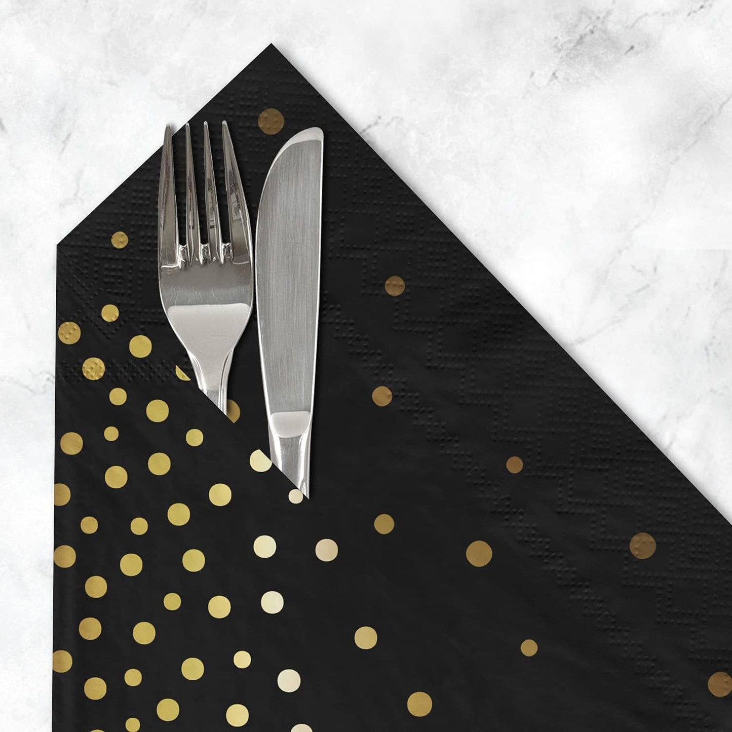 Gatherfun Black and Gold Party Supplies Disposable Napkins Gold Dot Confetti Paper Napkins for Graduation Wedding Anniversary Cocktail Birthday Party Decorations 3-Ply 100 Pack