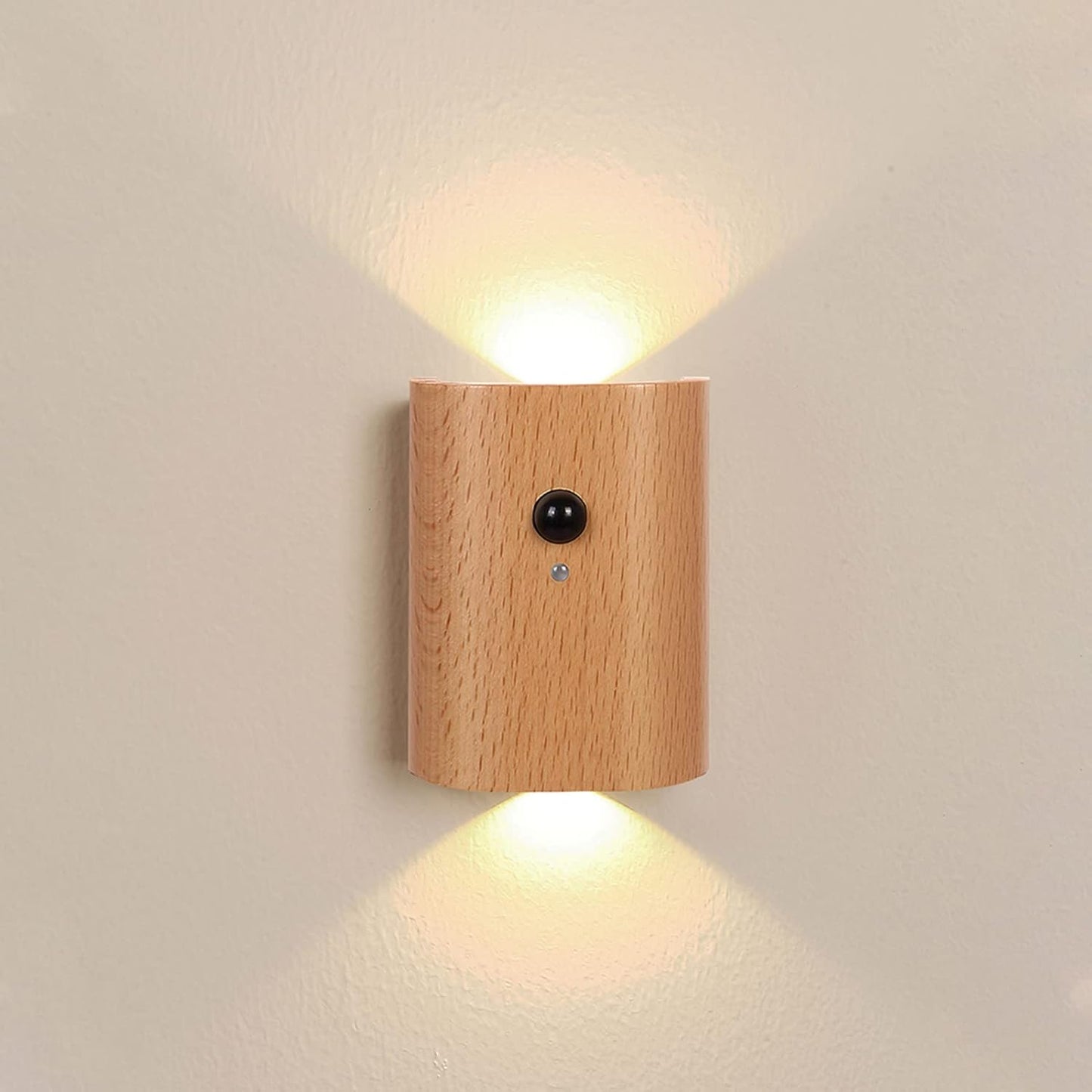 LANDGOO White Ash Wood Night Light Step Light - Smart Motion Sensor Stair Lighting, Rechargeable 2700K LED for Bedroom Hallway Safety, Easy Install (1 Pack)