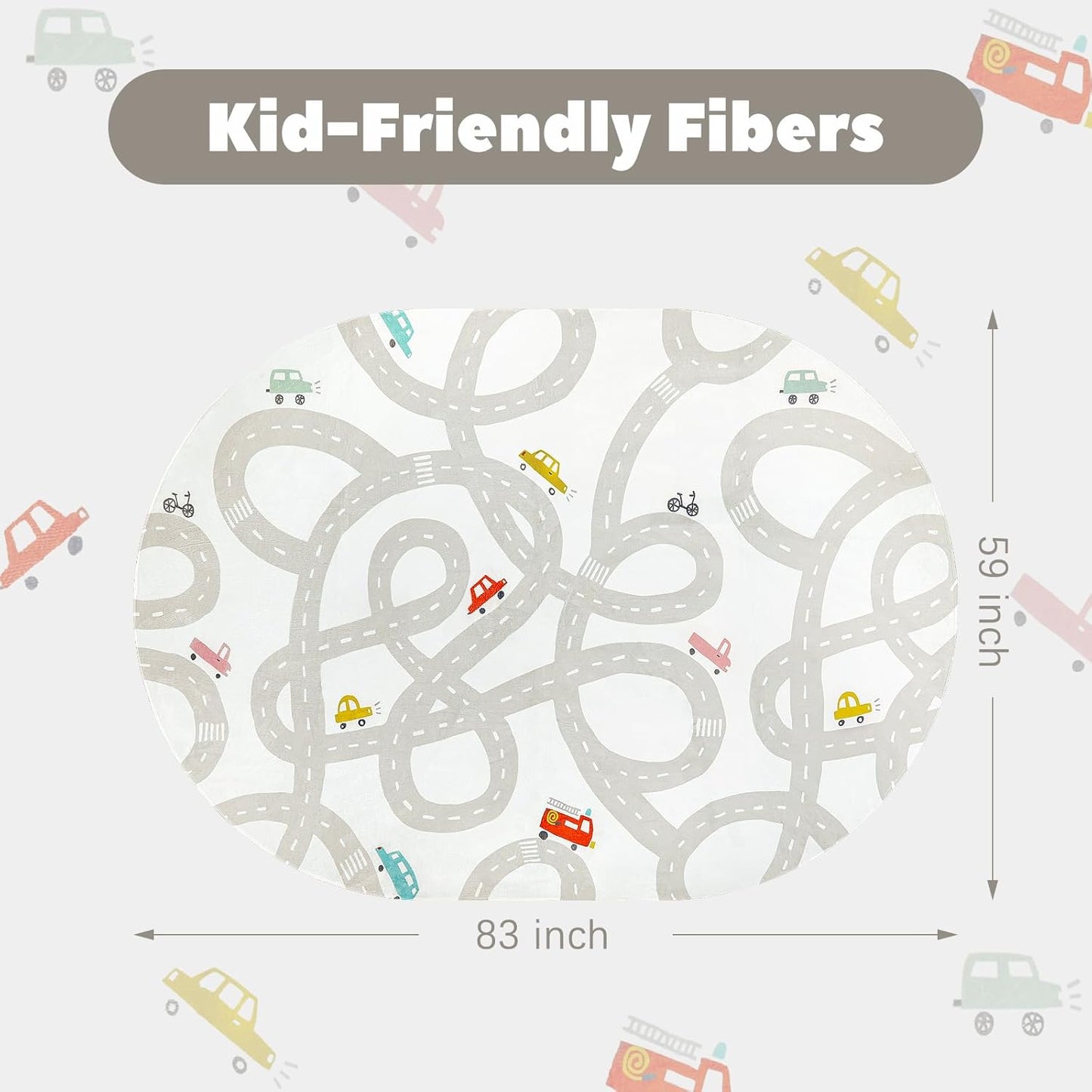 STARUIA Grey Kids Rug for Playroom, 5'x7' Washable Road Rug for Kids Bedroom, Non-Slip Car Rugs for Nursery, Large Traffic Play Mat Utral Soft Baby Carpet for Boys Girls Dorm Toy Room Tent