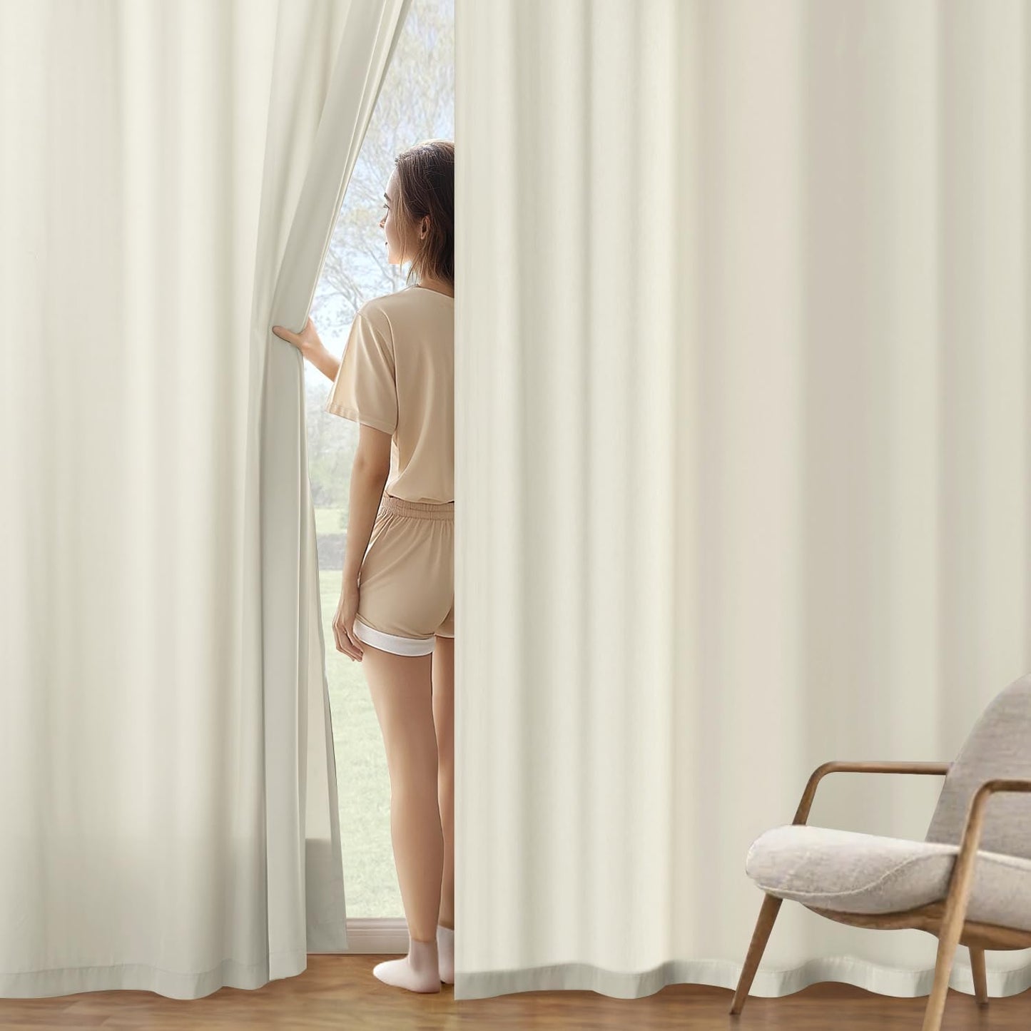 MIULEE Ivory Privacy Sheer Curtains That Let Light in 90 Inches Long Non-See-Through Semi Sheer Curtain Light Filtering Window Curtains Drapes for Living Room Bedroom 2 Panels Set 42 X 90