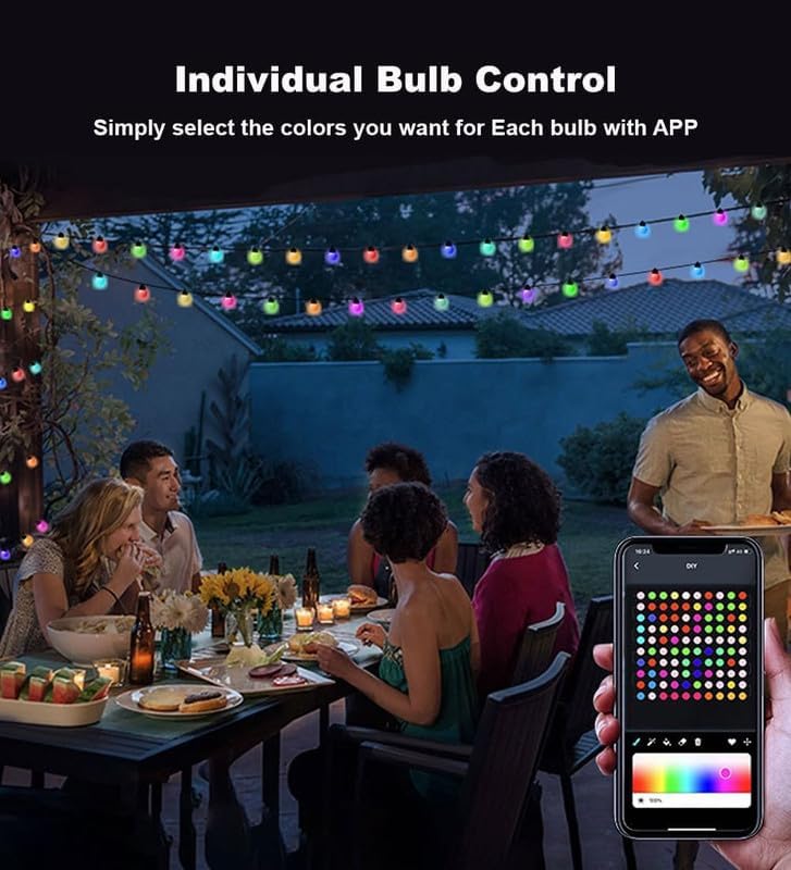 Hoofun Smart String Lights USB Powered, 33ft 50 LED Color Changing Globe Fairy Lights, Bluetooth APP & Remote Control, DIY Color, Music Sync Decorative for Bedroom Christmas Tree Tent Indoor Outdoor
