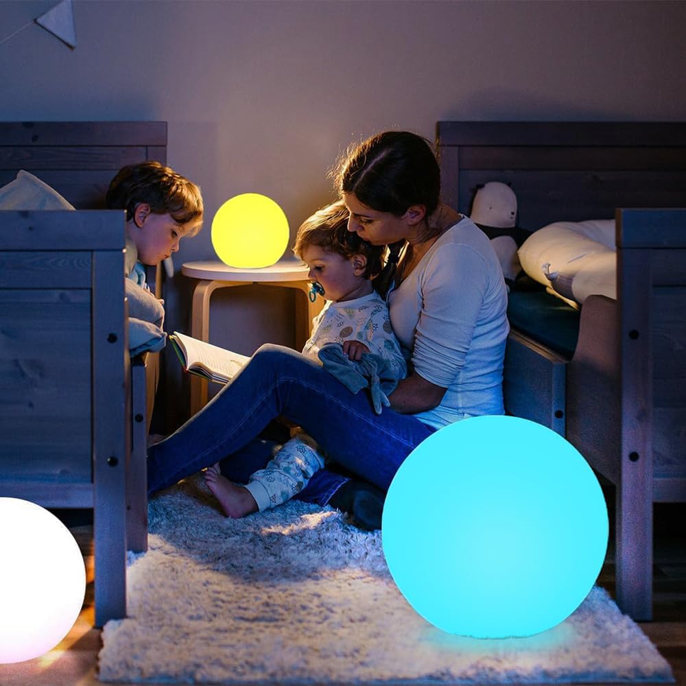 Globe Floor Lamp, 14-in Rechargeable LED Ball Light Globe Light w/Remote, Versatile Glowing Orb Mood Lamps Waterproof Outdoor Orb Lamp, Dimmable RGB Color Changing Light Up Ball for Home Garden Yard