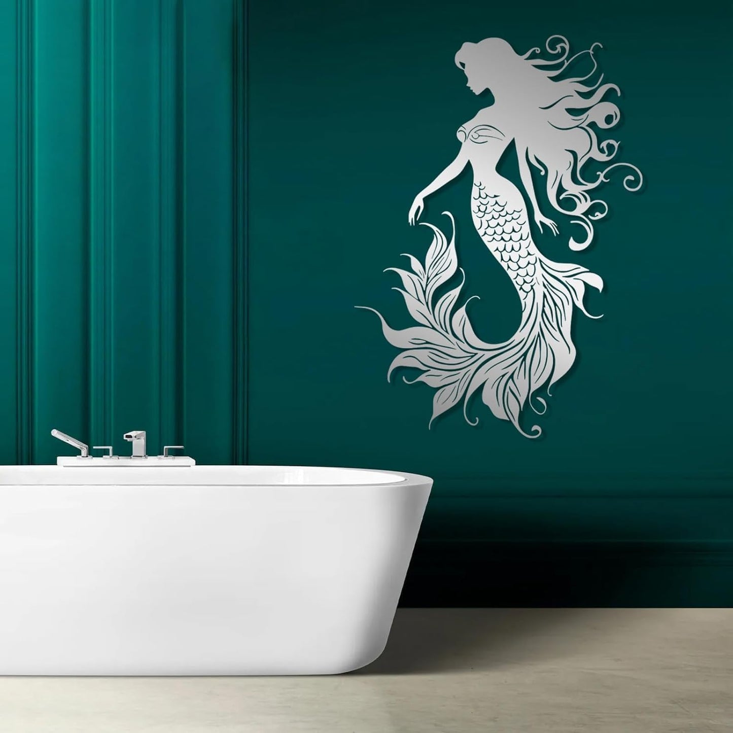 Veplsur Mermaid Metal Wall Art, Metal Mermaid Wall Decor, Marine Biology Wall Decor, Ocean Wall Art, Nautical Wall Hanging, Beach Hanging for Bathroom Bedroom (Silver, 30"x21"|76x54cm)