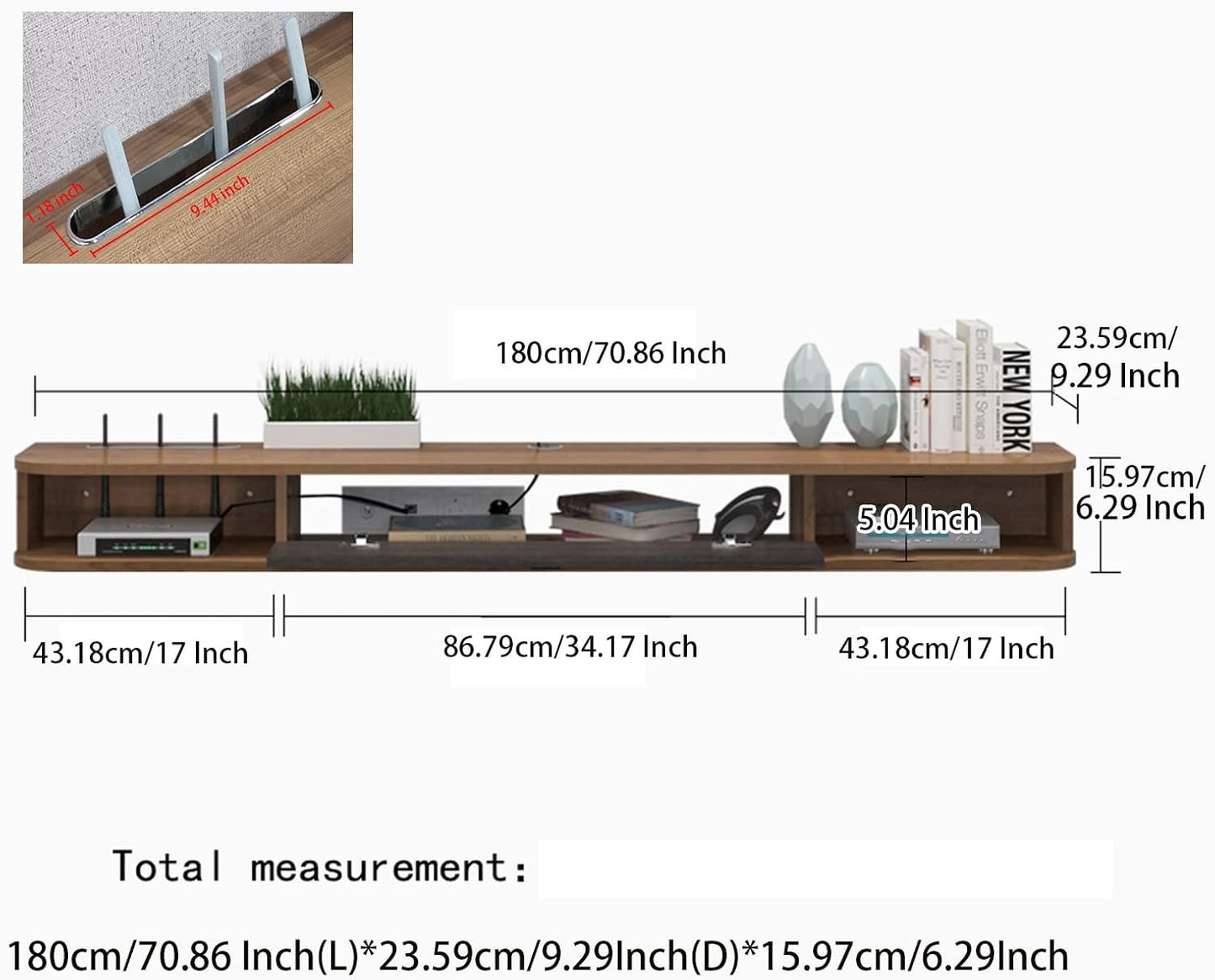 Pmnianhua Floating TV Shelf, 70'' Wall Mounted TV Stand Floating TV Console Media Entertainment Under TV Shelf for Bedroom Livingroom (Walnut)