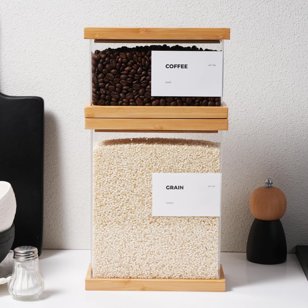 Bamboo Food Dispenser | Kitchen Organizers and Storage | Airtight Pantry Organizers and Storage Container | Cereal, Rice, Flour, Snack Storage (2, Large)