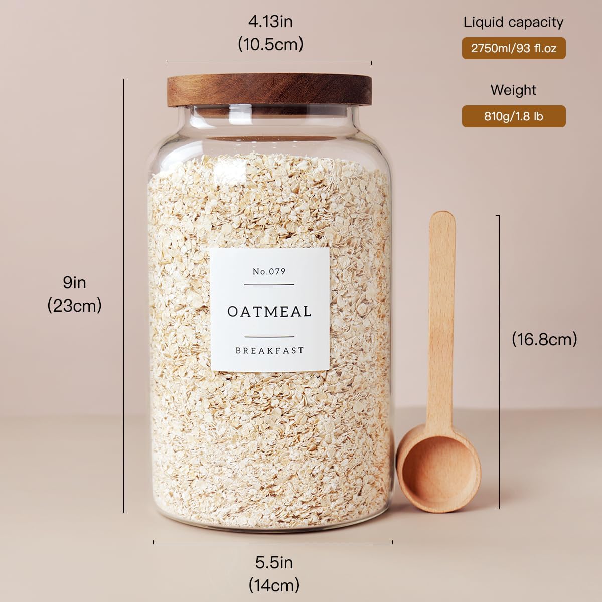 2 PCS Large Glass Jar with Airtight Lid, Glass Food Storage Jars for Tea,Spice,Cereal, Egg,Flour,Coffee and More(98 FL OZ/2800 ml)