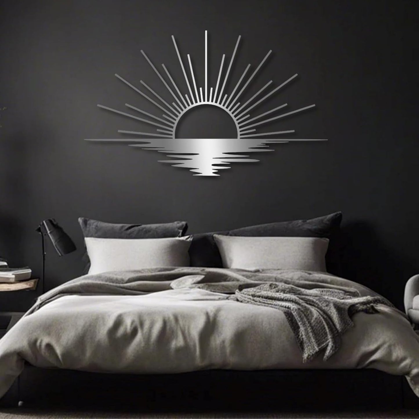 Sunrise Metal Wall Art, Metal Sun Wall Decor, Metal Sun Outdoor Decor, Large Metal Sun Wall Art, Sun Wall Art, Boho Sun Wall Art, Sunshine Metal Sign, Living Room Bedroom Wall Hangings (Black, 47"x 27"| 120x71cm)