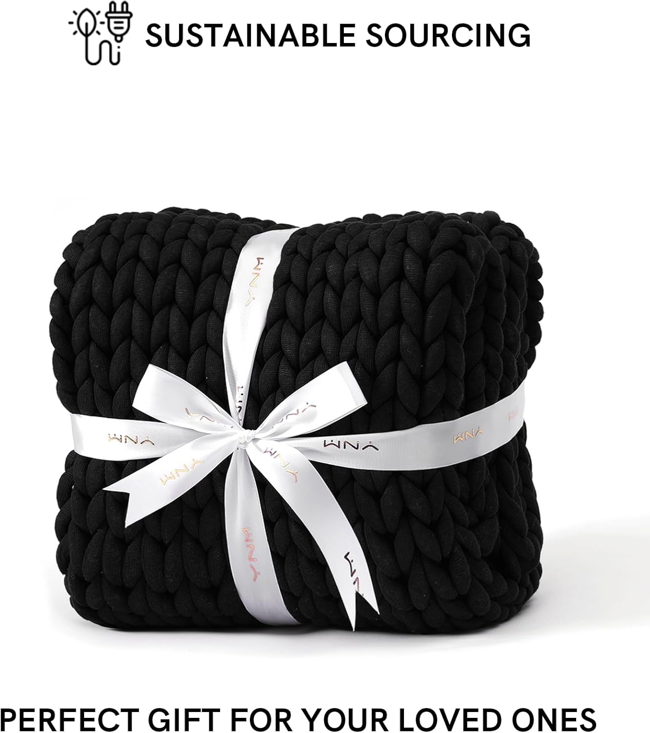 YnM Chunky Throw Blanket, Medium-Weight, Hand Knitted, Skin Friendly, Ventilated and Breathable, Machine Washable, Home Décor Piece for Couch, Sofa and Bed (Black, 60x80 Inch)