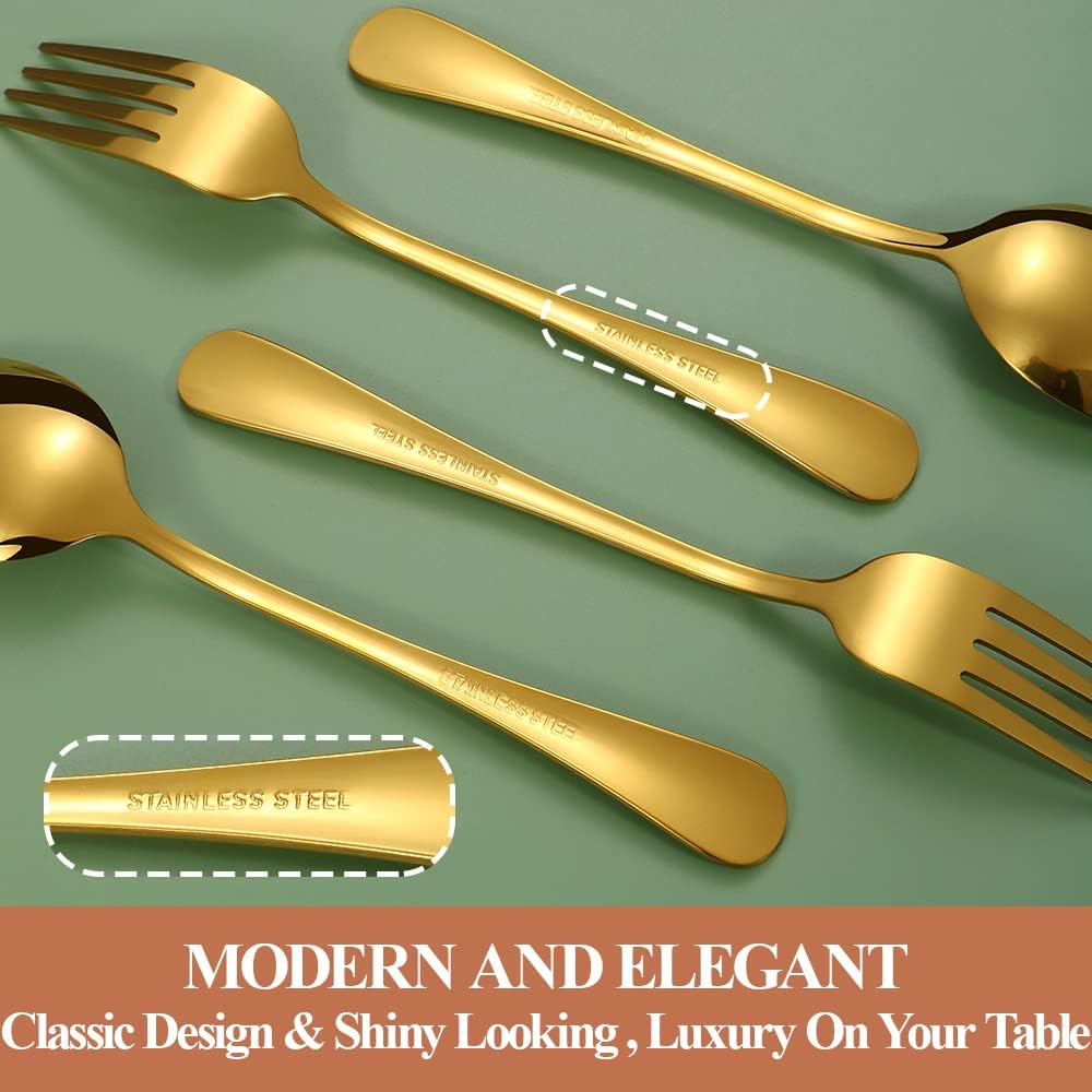 Lazycorner 40 Pcs Gold Silverware Set for 8, Food Grade Stainless Steel Flatware Set Include Fork/Knife/Spoon, Mirror Polished Eating Utensils Sets, Reusable Silverwear Cutlery Set, Dishwasher Safe
