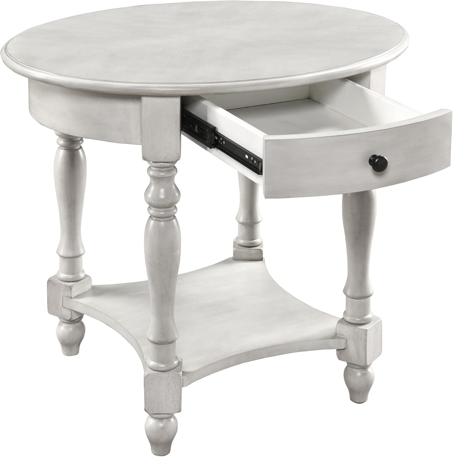 MODERION Oval End Table with Drawer, Solid Wood Sofa Side Storage Shelf, Traditional Living Room Corner Table, Nightstand, Easy Assembly 28INCH x 22INCH 24INCH Antique Walnut CJZ2233RW White