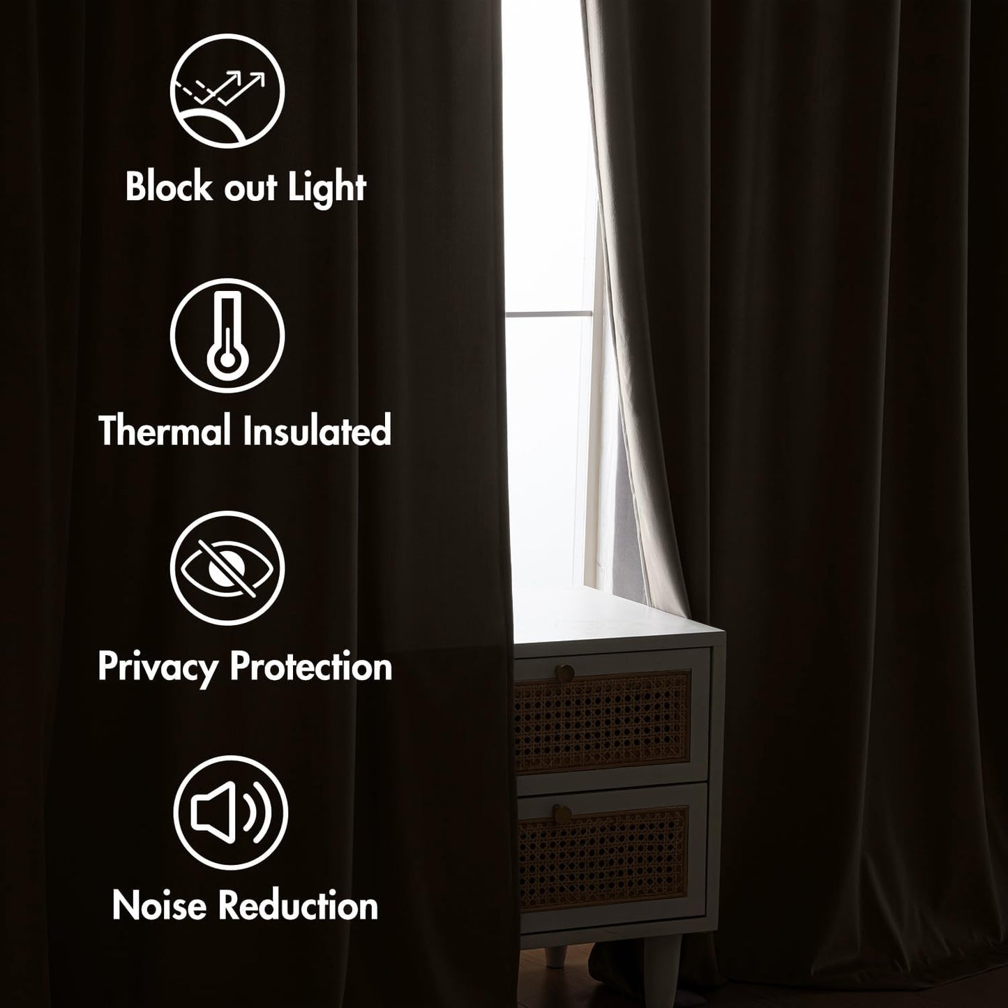 MIULEE Taupe Velvet Curtains 90 inches 2 Panels - Luxury Room Darkening Window Drapes for Bedroom Living Room Thermal Insulated Super Soft Blackout, Back Tab Rod Pocket Pinch Pleated, W52 x L90