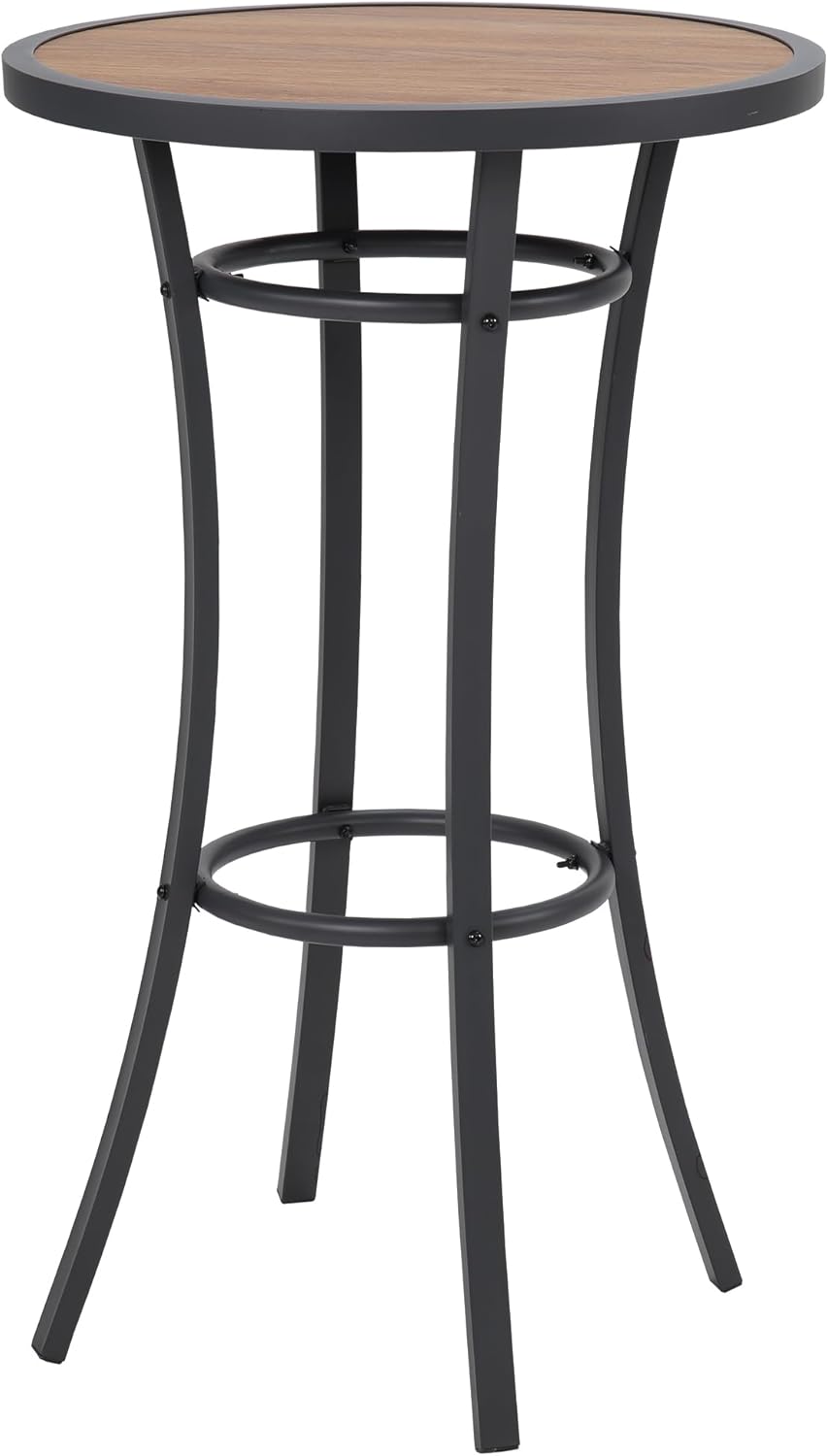 Outdoor Bar Height Bistro Table, 40-Inch Patio Bar Table Bistro Dining Table Pub Table with Wooden-Like Table Top & Metal Frame