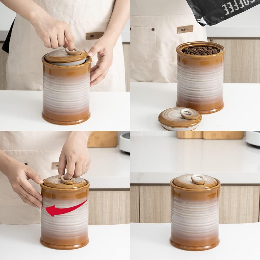 Nihow Ceramic Food Storage Jar Sets: Container with Air Tight Ceramic Lid for Flour/Sugar/Rice/Coffee/Cookies/Candy - Seal Damp-proof Canister for The Kitchen - Set of 3 （Gray）
