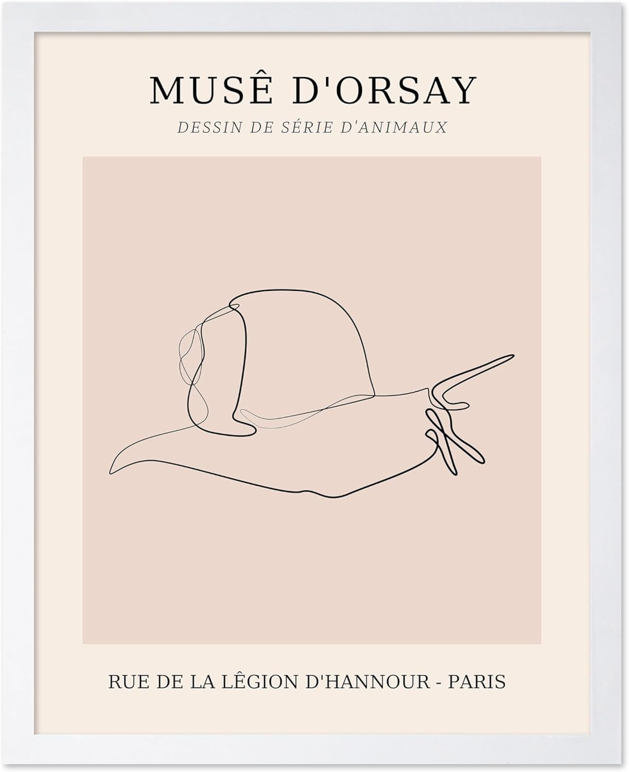 Poster Master Vintage Poster - Retro One Line Snail Drawing Print - Snail Line Art - Minimal Gift for Men, Women, Animal Lover - Abstract Wall Decor for Home, Office, 8x10 White Framed