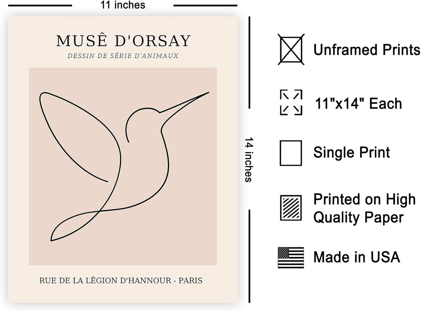 Poster Master Vintage Poster - Retro One Line Hummingbird Drawing Print - Bird Line Art - Minimal Gift for Him, Her, Animal Lover - Abstract Decor for Home, Office - 11x14 UNFRAMED Wall Art