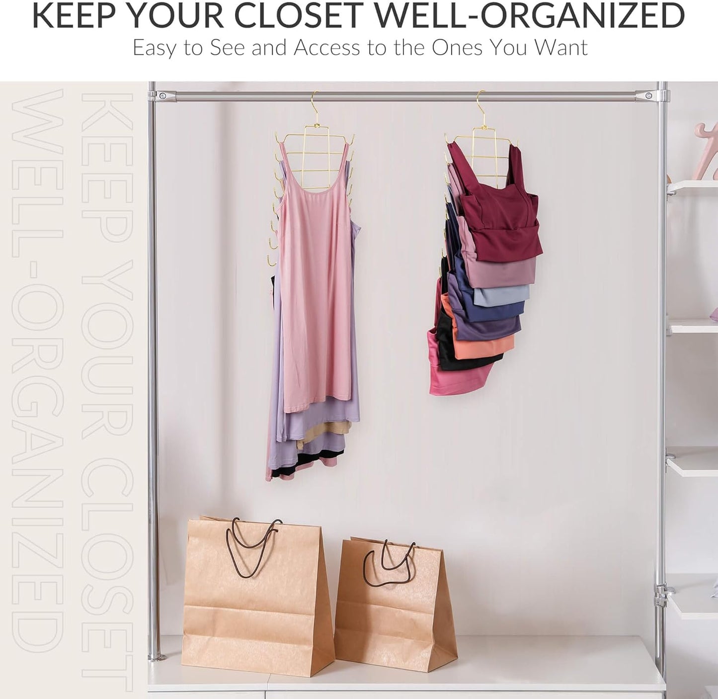 ZEDODIER 4 Pack Space Saving Bra Hangers, Non-Slip Tank Top Hanger, Closet Organizers and Storage for Camisoles Tank Tops Bras Ties Swimsuits Strappy Dress, Gold