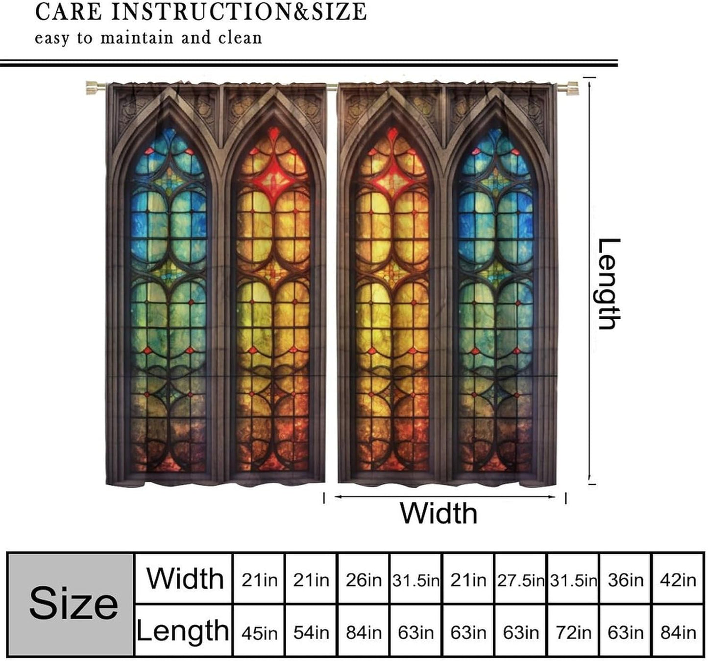 Stained Glass Curtains,Mid Century Vintage Style Abstract Art Home Decor Drapes for Bedroom Living Room Kitchen Window Treatment 2 Panels Set Total Size 63" W X 63" L Inch