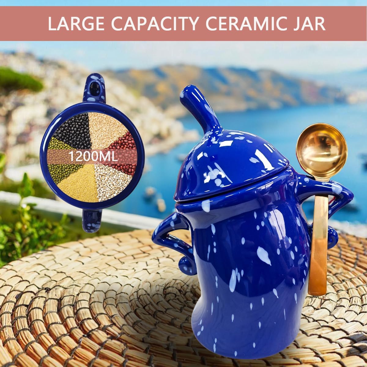 Ceramic Kitchen Canister with Silicone Seal Lid,Modern Elegant Design Airtight Lid Storage Food Jar Canister for Kitchen Sugar Coffee Tea Spice or More (Purple)