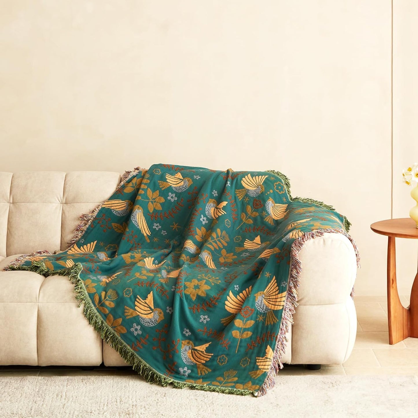 MSGKV Boho Throw Blanket Cotton Blanket for Couch and Sofa Cover for Living Room Summer Throw Cozy Gauze Blanket 50" x 60"