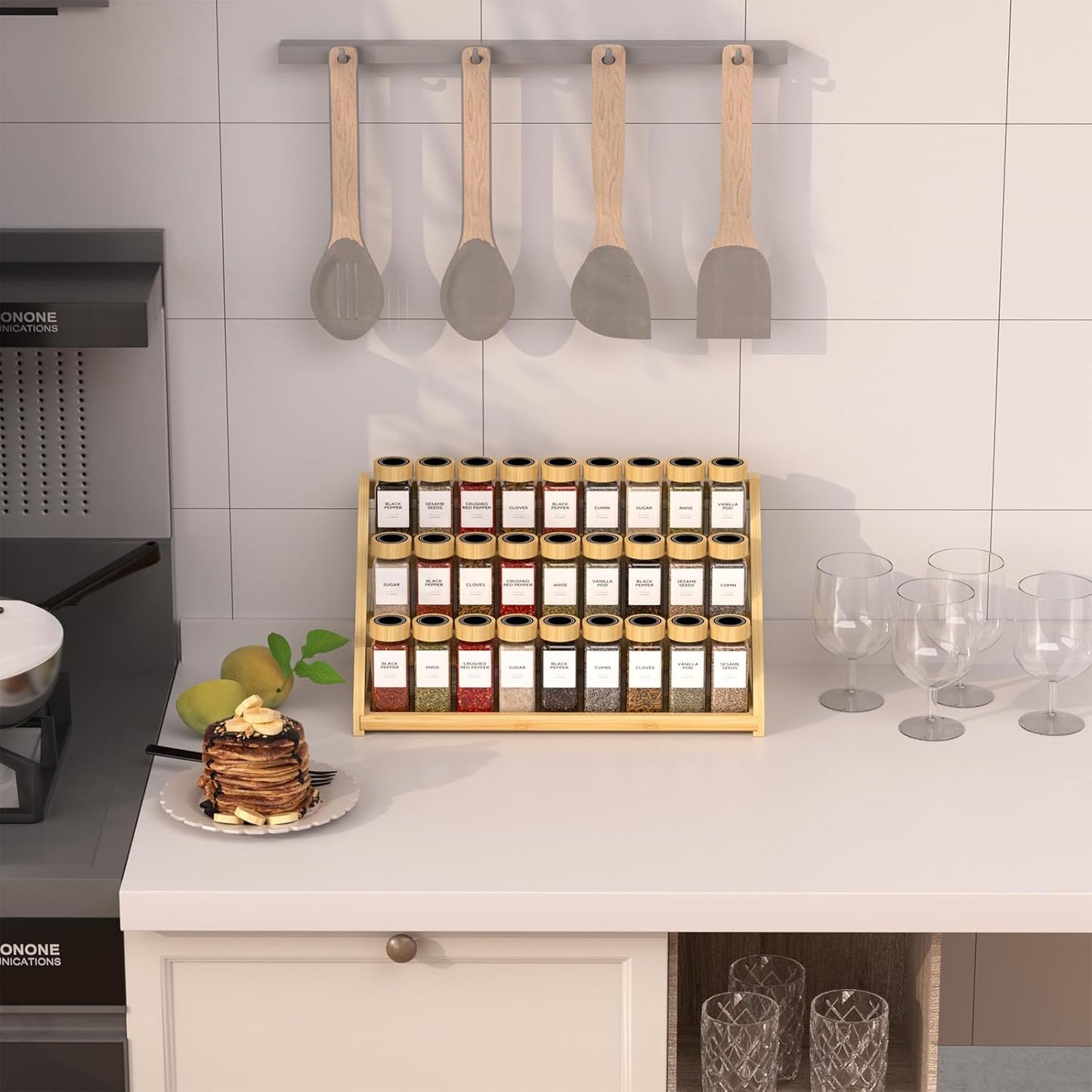 Bamboo Tiered Spice Rack, for Countertop Spice Organizer for Pantry Spice Shelf Organizer Kitchen Spices Rack