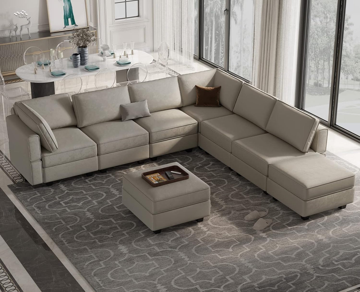 Belffin Modular Sectional Sofa with Storage Chaises Sectional Sleeper Sofa Couch 8 Seat Sectional Bed Grey