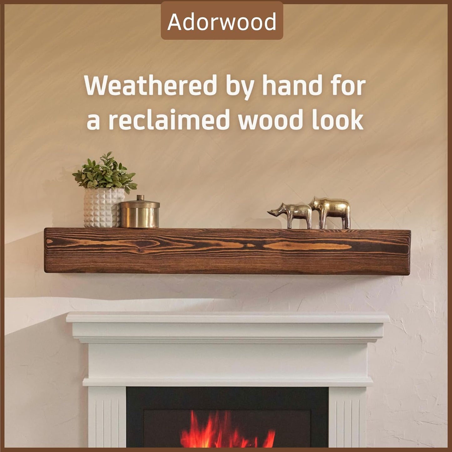 Handmade Fireplace Mantel Shelf, Extra Wide Rustic Wood Mantles for Over Fireplace, Wall Mounted Floating Mantel Shelves for Living Room Decor (Light Walnut, 60 inches)