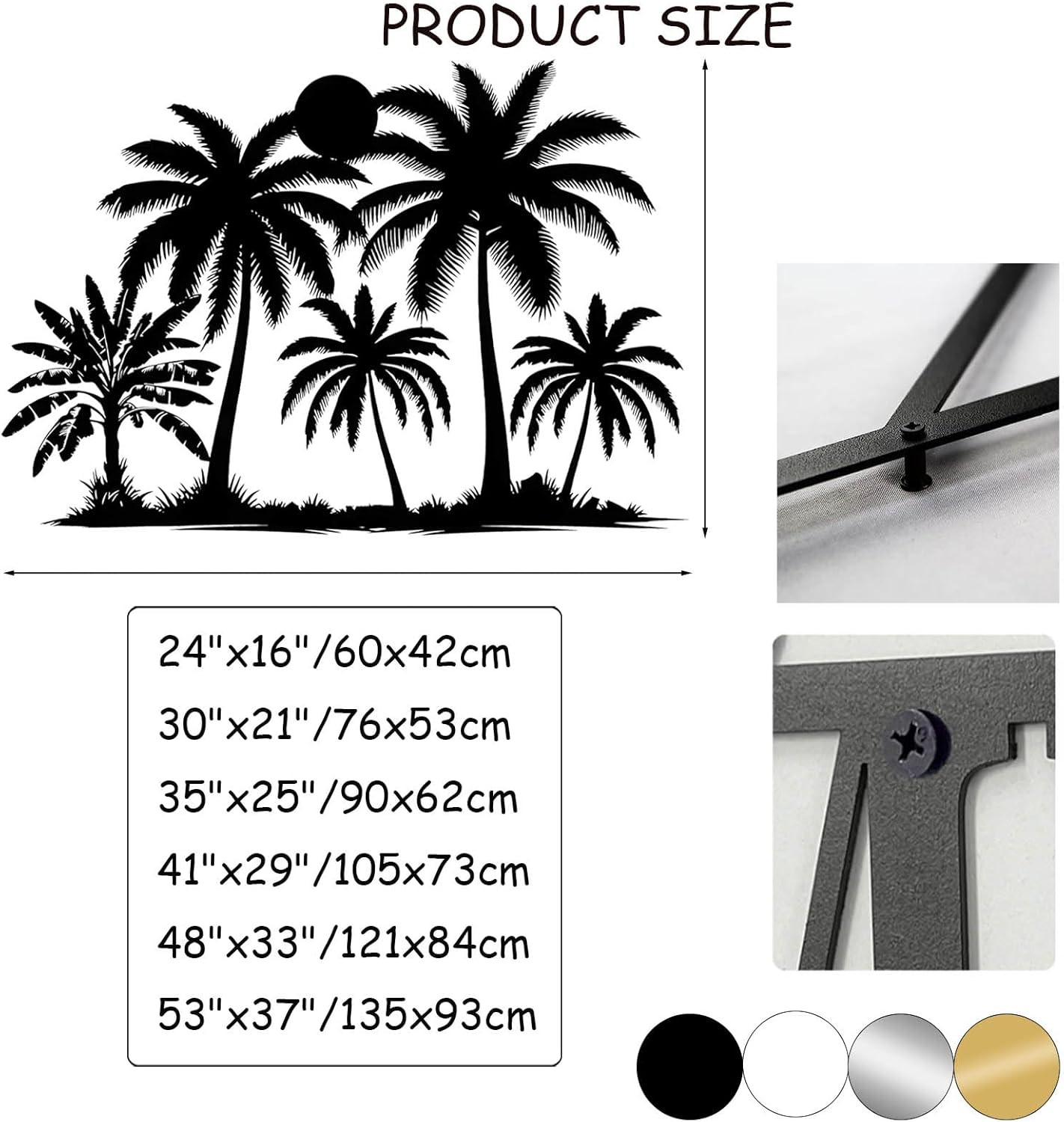 Tuglona Metal Palm Tree with Sunset Wall Decor, Tropical Palm Tree Metal Wall Art, Tropical Wall Decor, Sun Wall Art, Beach Wall Decoration, Coastal Trees Wall Hanging (Black, 24"x16"/60x42cm)