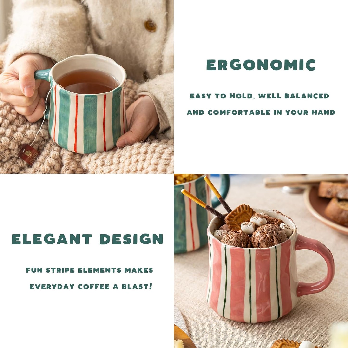 Vibrant Striped Ceramic Coffee Mug - Unique Green Design, 12oz, Microwave & Dishwasher Safe, Perfect for Daily Brews tea or coffee