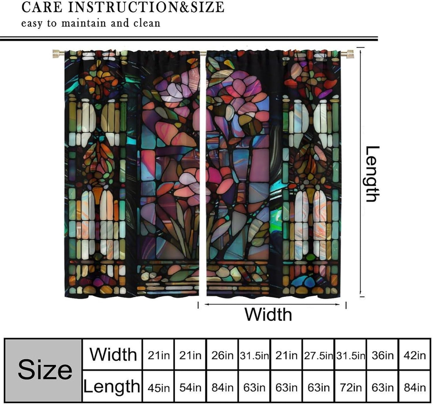 Stained Glass Curtains,Vintage Colorful Abstract Art Home Decor Drapes for Bedroom Living Room Kitchen Window Treatment 2 Panels Set Total Size 42" W X 45" L Inch