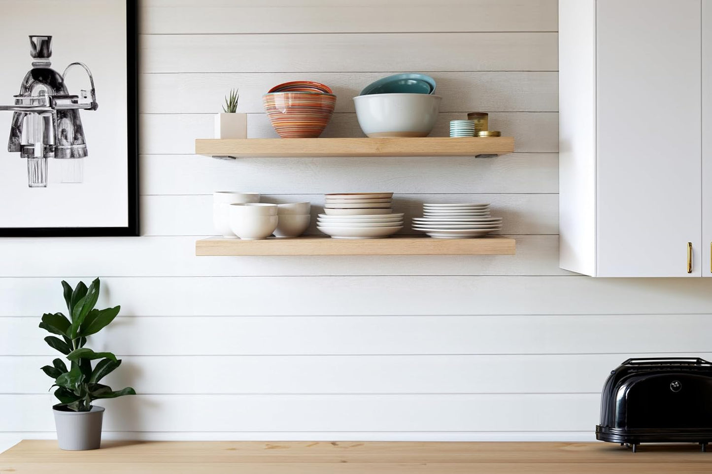 Urban Legacy Unfinished White Oak Deep Floating Shelves | Easy to Install Accent Modern Floating Shelves with Floating Shelf Brackets| Set of 2 (48" x 11" x 2")
