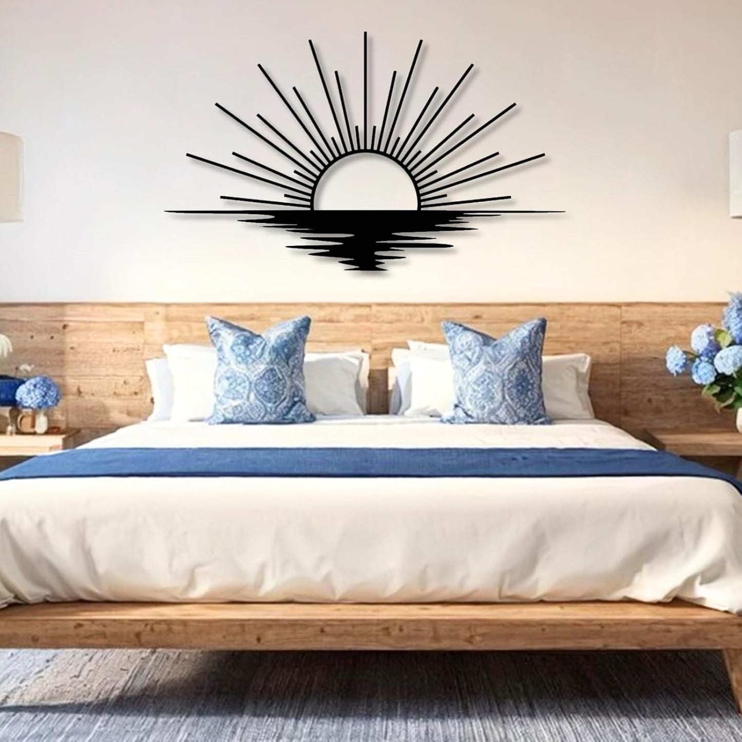 Sunrise Metal Wall Art, Metal Sun Wall Decor, Metal Sun Outdoor Decor, Large Metal Sun Wall Art, Sun Wall Art, Boho Sun Wall Art, Sunshine Metal Sign, Living Room Bedroom Wall Hangings (White, 35"x 20"| 90x53cm )