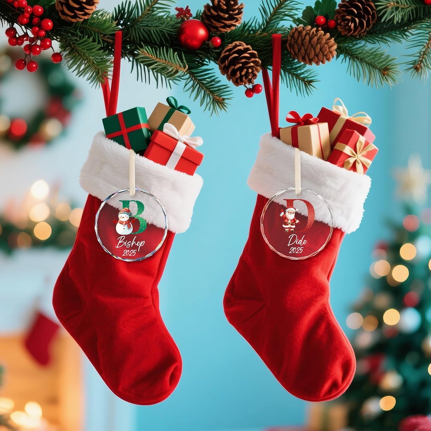 Personalized Christmas Ornaments with Names, Name Ornaments for Christmas Tree, Custom Initial Christmas Ornament for Kids and Adults, Stocking Name Tags