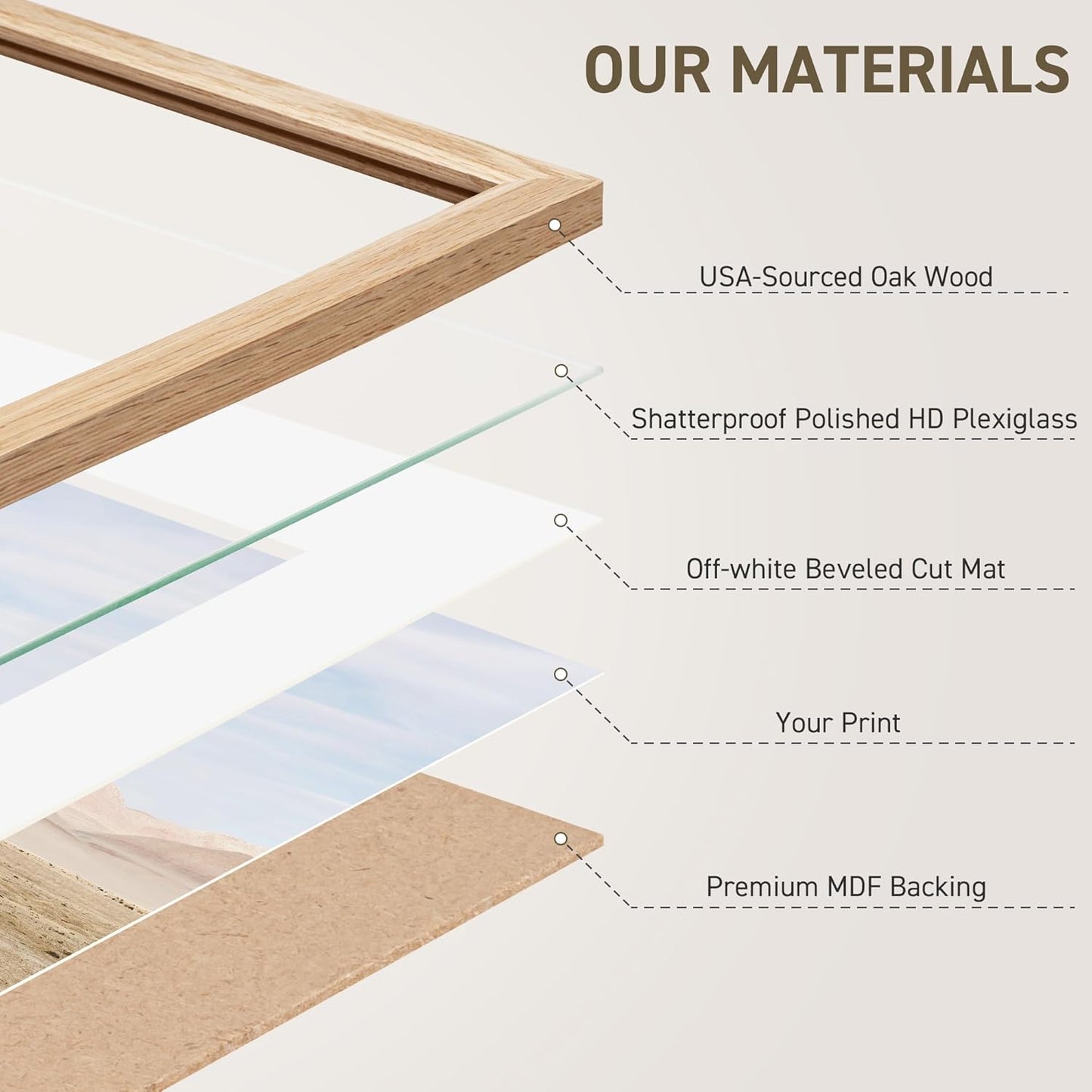 8x10 Picture Frame Set of 4 Natural Solid Oak Photo Frames with 5x7 Removable Mat Wall Hanging Large Handcrafted Frame with HD Plexiglass Wall and Tabletop Display Large Poster Frame