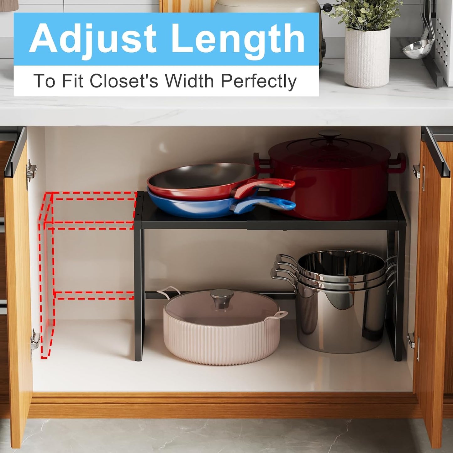 Expandable Metal Storage Shelves,110LBS Heavy Duty Shelving Units and Storage For Small Appliance, Adjustable Metal Storage Shelf Rack For kitchen Cabinet Closet Pantry Warehouse Garage,Patent Pending