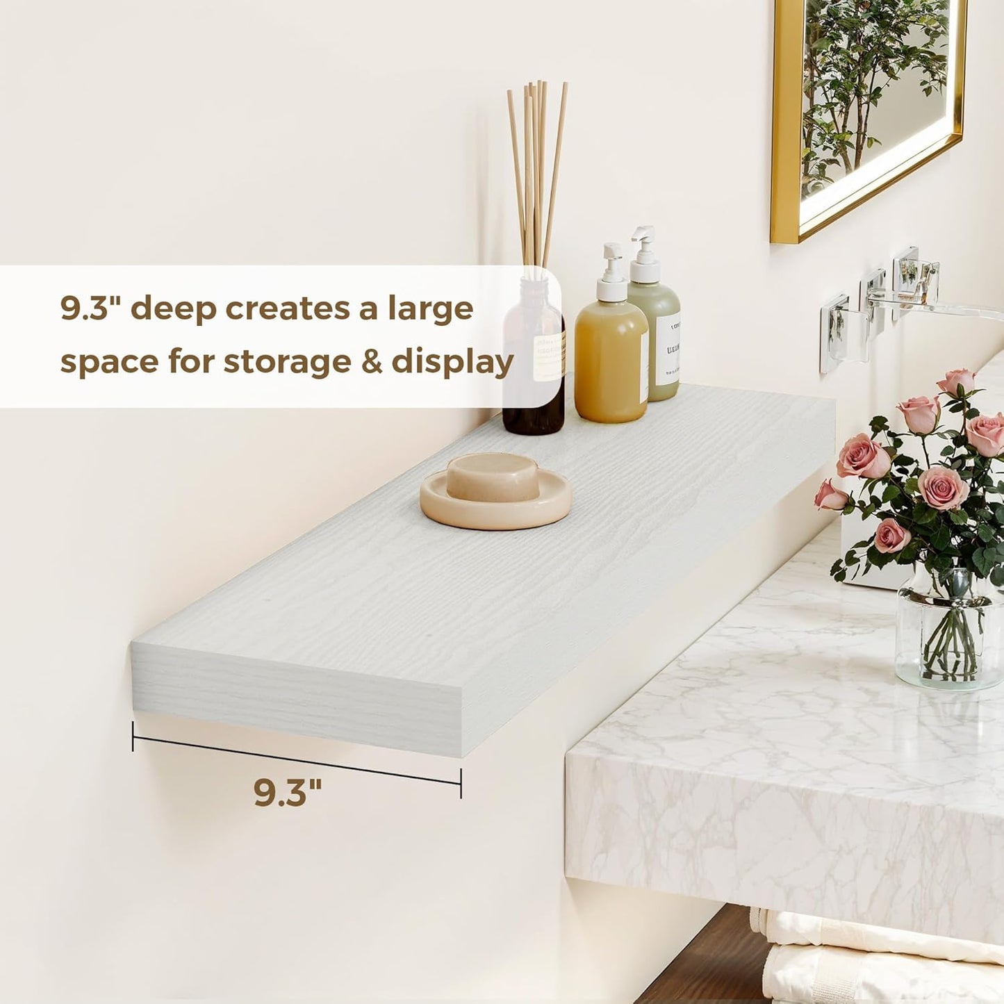 Dreamland 32 Inches Floating Shelves for Wall, 9.3" Deep Long Floating Shelves Set of 2, Large Display & Storage Shelf, Wall Shelf for Bathroom Bedroom Living Room Kitchen Office, White
